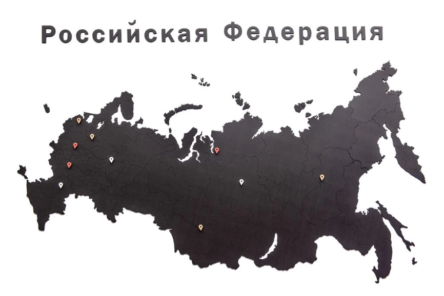 Деревянная карта России с названиями городов, черная фото 5
