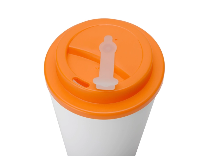 Пластиковый стакан Take away с двойными стенками и крышкой с силиконовым клапаном, 350 мл, белый/оранжевый фото 3