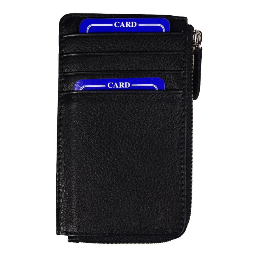 Универсальный футляр для кредитных карт и монет/картхолдер Leather Life из нат. кожи, черный фото 1