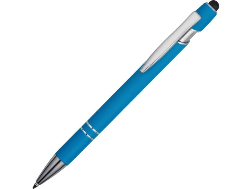 Ручка металлическая soft-touch шариковая со стилусом Sway, голубой/серебристый фото 1