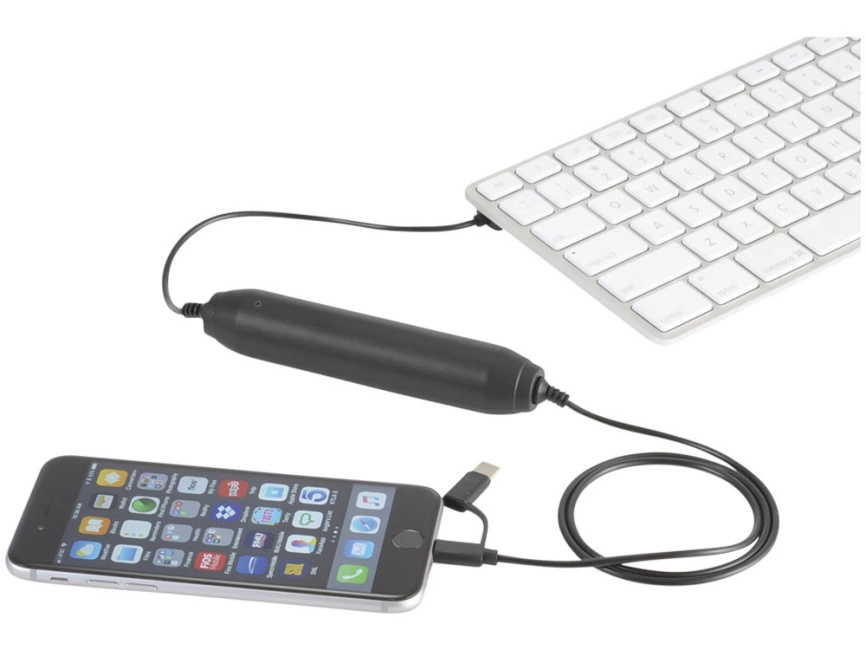 Портативное зарядное устройство, 2000 mAh/кабель 3 в 1, черный фото 2