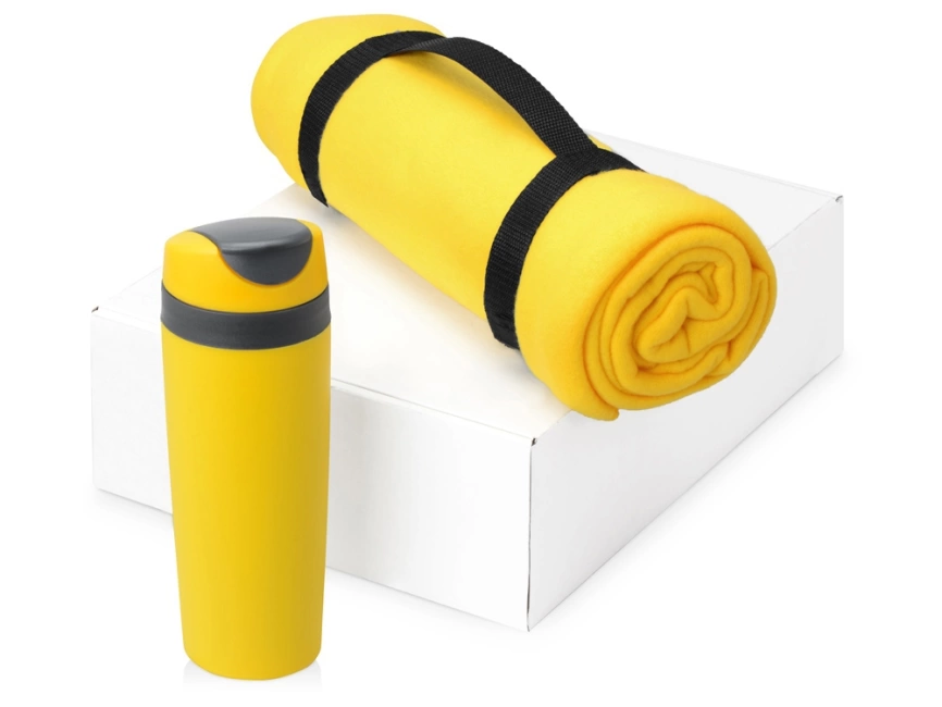 Подарочный набор Cozy с пледом и термокружкой, желтый фото 1