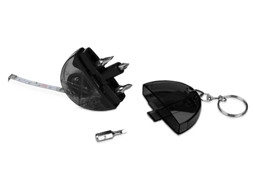 Брелок-рулетка с набором отверток и фонариком, серый фото 3