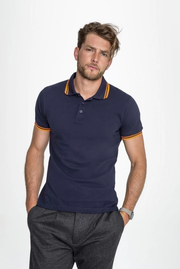 Рубашка поло мужская Pasadena Men 200 с контрастной отделкой белая с голубым, размер S фото 7