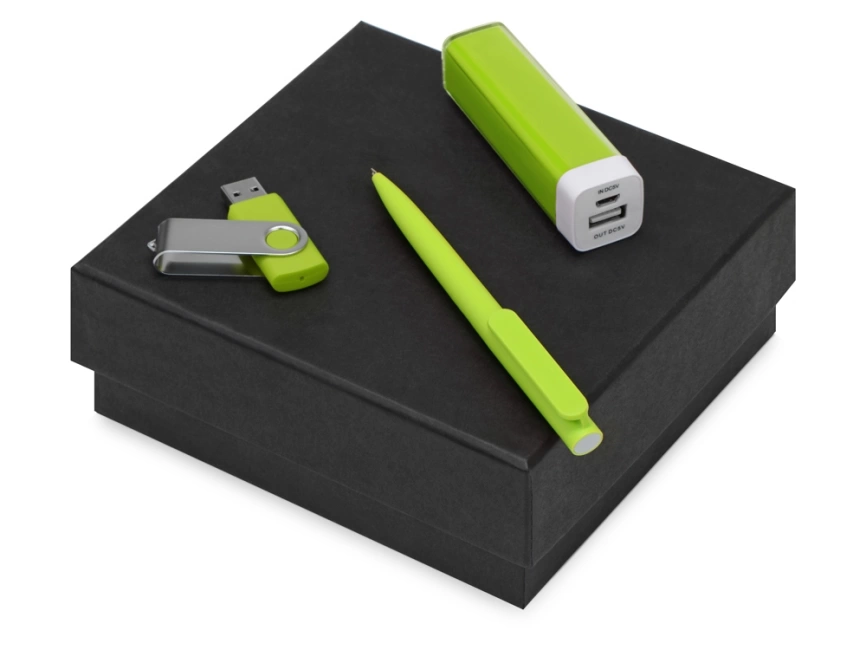 Подарочный набор On-the-go с флешкой, ручкой и зарядным устройством, зеленое яблоко фото 1