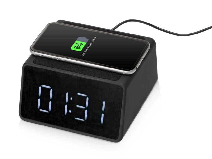 Беспроводная колонка с часами и функцией беспроводной зарядки Sentry, черный фото 2