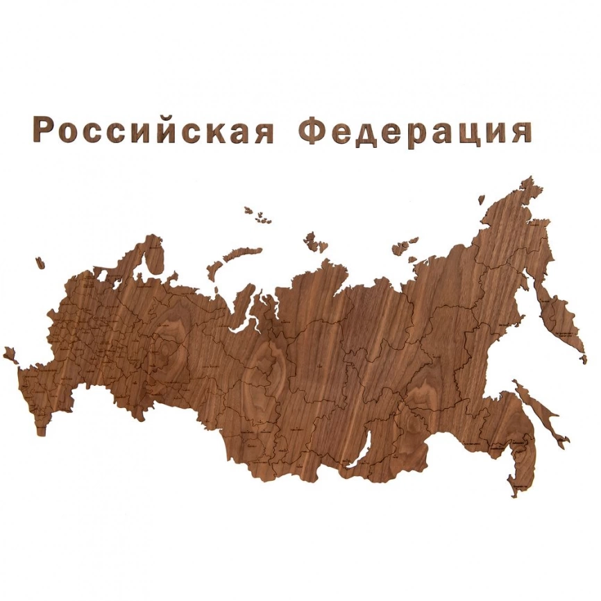 Деревянная карта России с названиями городов, орех фото 1