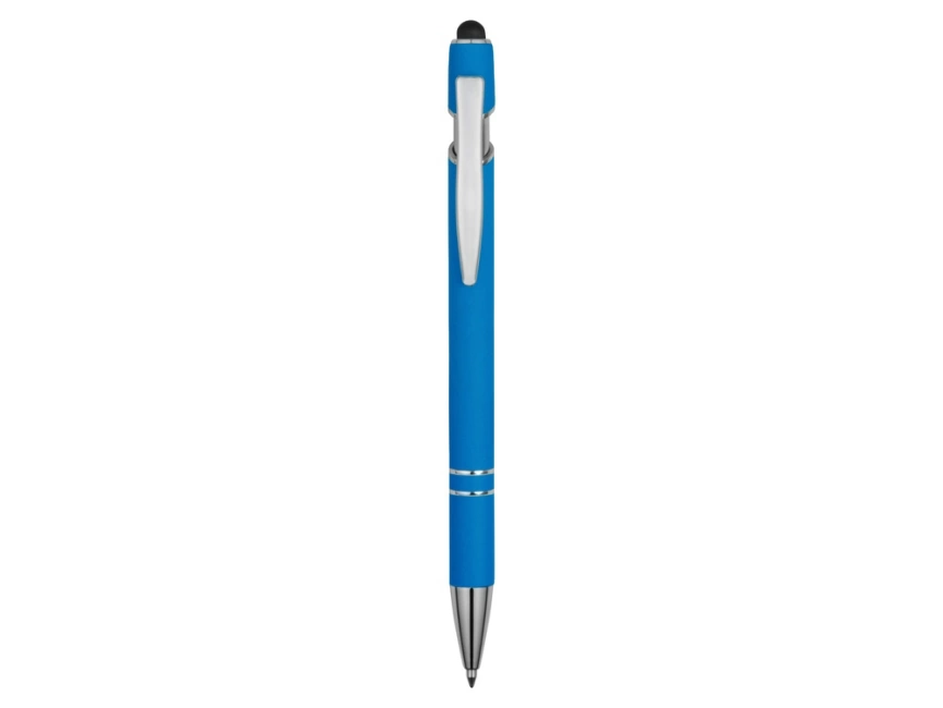 Ручка металлическая soft-touch шариковая со стилусом Sway, голубой/серебристый фото 2