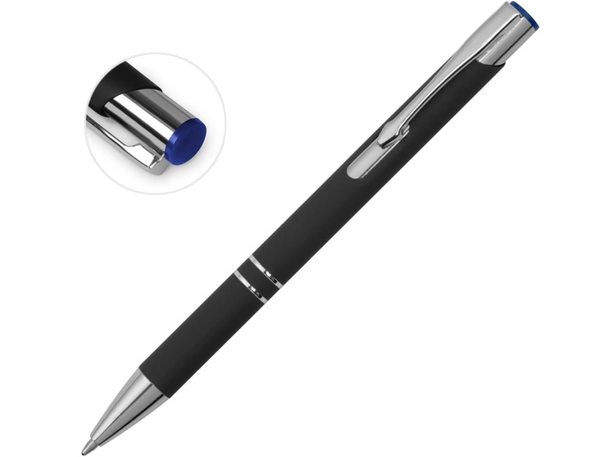 Ручка металлическая шариковая Legend Mirror Gum софт-тач с цветным слоем, черный / синий фото 2