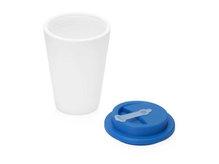 Пластиковый стакан Take away с двойными стенками и крышкой с силиконовым клапаном, 350 мл, белый/голубой фото 2