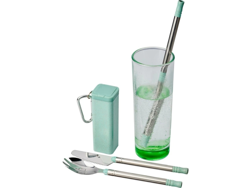 Набор столовых приборов Galen из пшеничной соломы с держателем для мобильного телефона, мятный фото 4