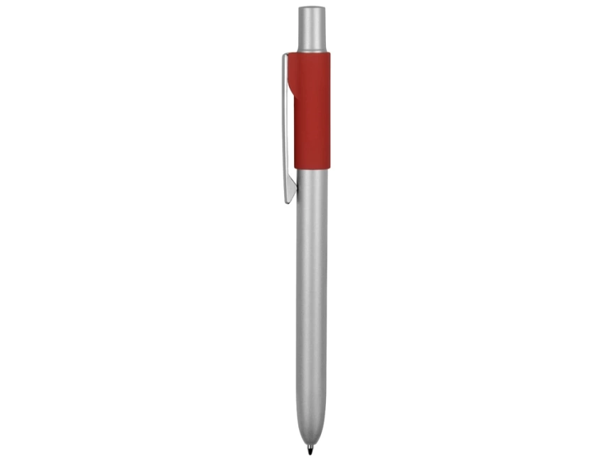Ручка металлическая шариковая Bobble с силиконовой вставкой, серый/красный фото 3