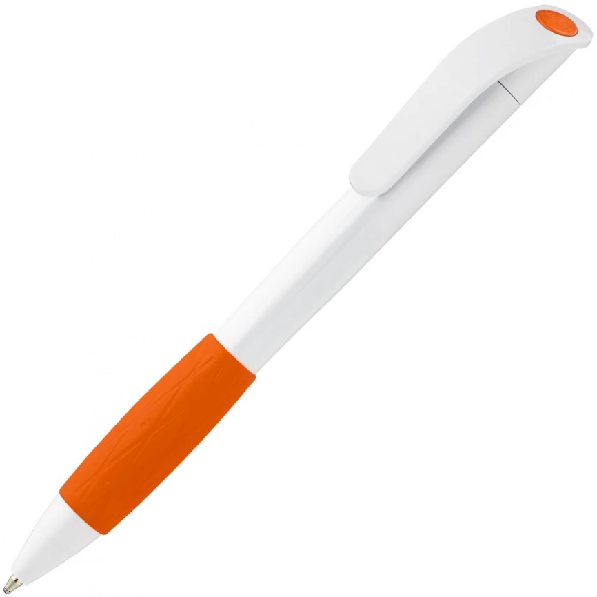 Ручка шариковая Grip, белая с оранжевым фото 4
