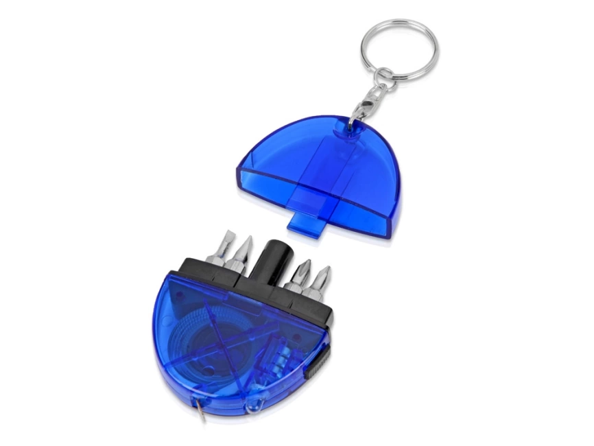 Брелок-рулетка с набором отверток и фонариком, синий фото 2