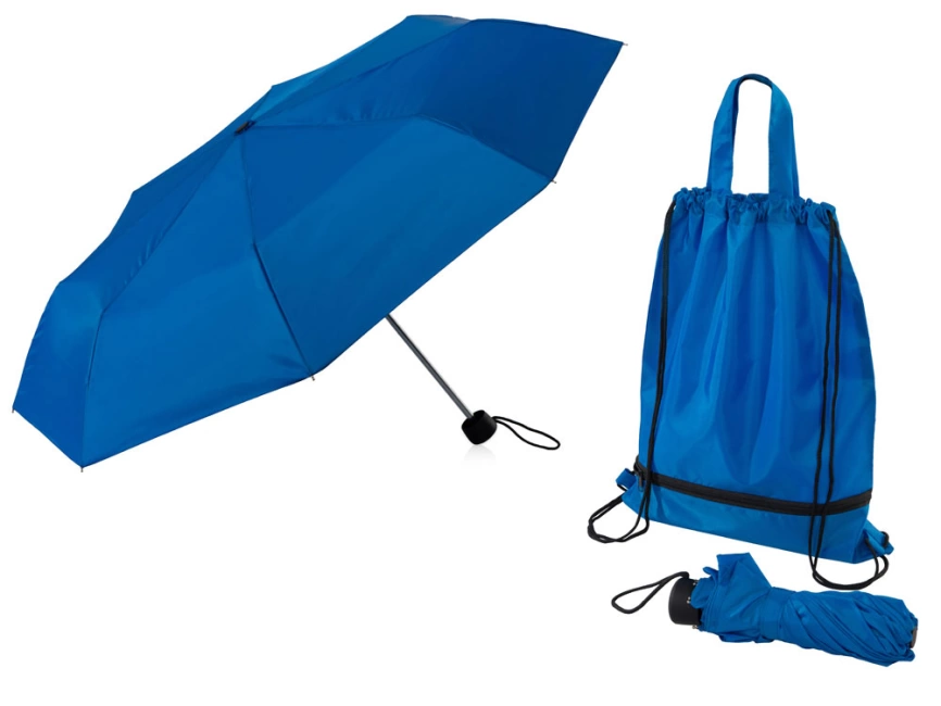 Зонт Picau из переработанного пластика в сумочке, синий фото 1