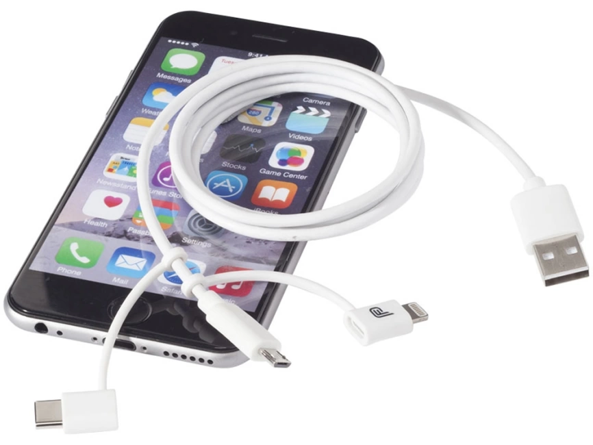 Кабель MFI 3-в-1 с коннектором Type-C, белый фото 4