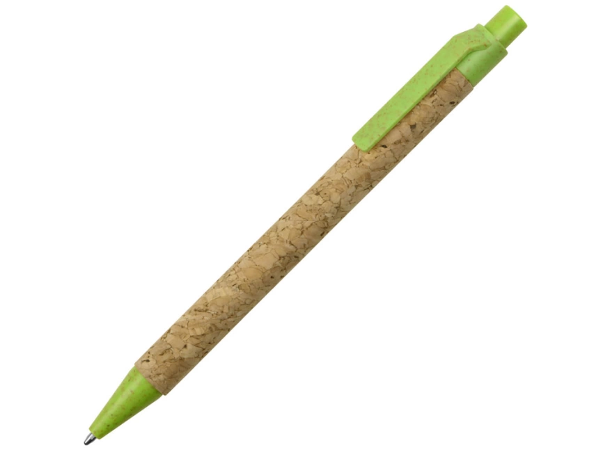 Ручка из пробки и переработанной пшеницы шариковая Evora, пробка/зеленый фото 1