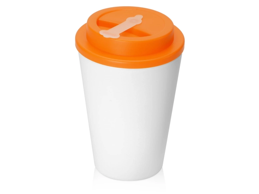 Пластиковый стакан Take away с двойными стенками и крышкой с силиконовым клапаном, 350 мл, белый/оранжевый фото 1