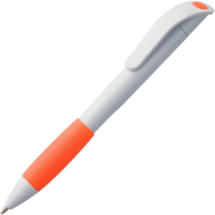 Ручка шариковая Grip, белая с оранжевым фото 1