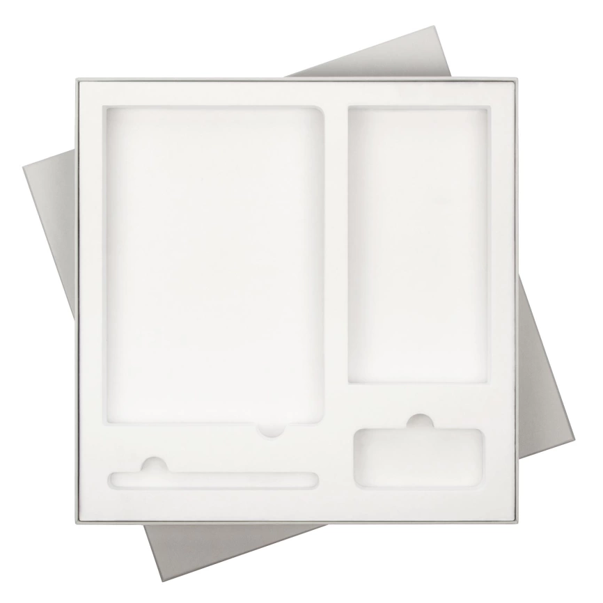 Подарочная коробка с ложементом для ежедневника, ручки и аккумулятора, серая (под съемные ложементы) фото 1