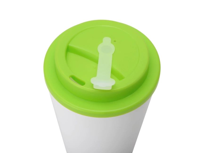 Пластиковый стакан Take away с двойными стенками и крышкой с силиконовым клапаном, 350 мл, белый/зел. Яблоко фото 3