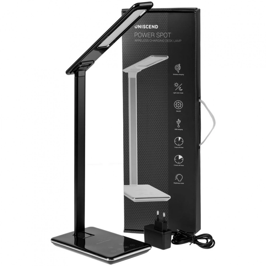 Настольная лампа с беспроводной зарядкой Power Spot, черная фото 12