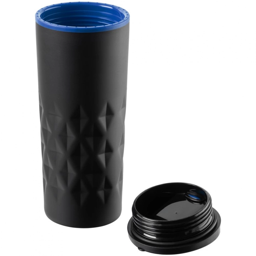Термостакан Relief, черный с синим фото 2