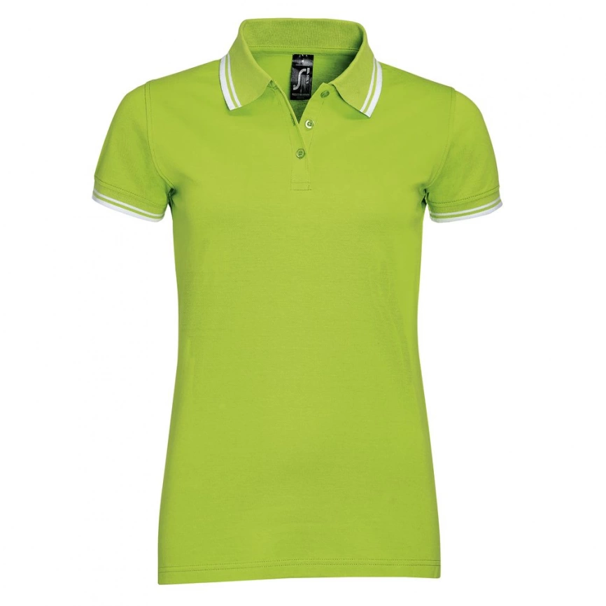 Рубашка поло женская Pasadena Women 200 с контрастной отделкой, зеленый лайм/белый, размер L фото 1