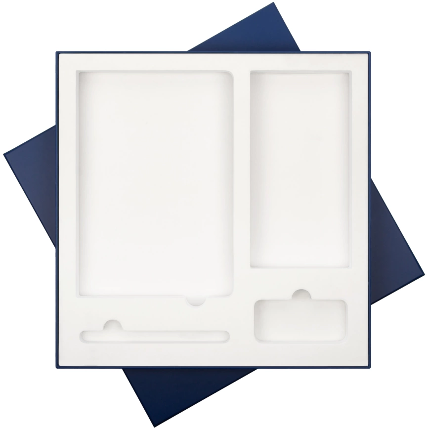 Подарочная коробка с ложементом для ежедневника, ручки и аккумулятора, синяя (под съемные ложементы) фото 1