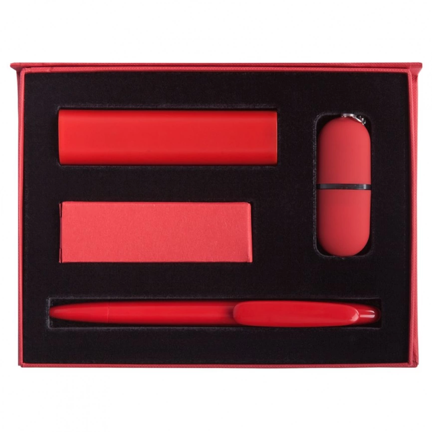 Набор Bond: аккумулятор, флешка и ручка, красный фото 3