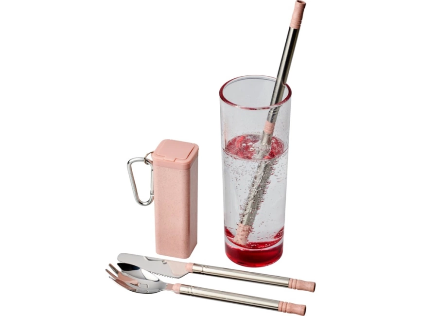 Набор столовых приборов Galen из пшеничной соломы с держателем для мобильного телефона, light pink фото 4