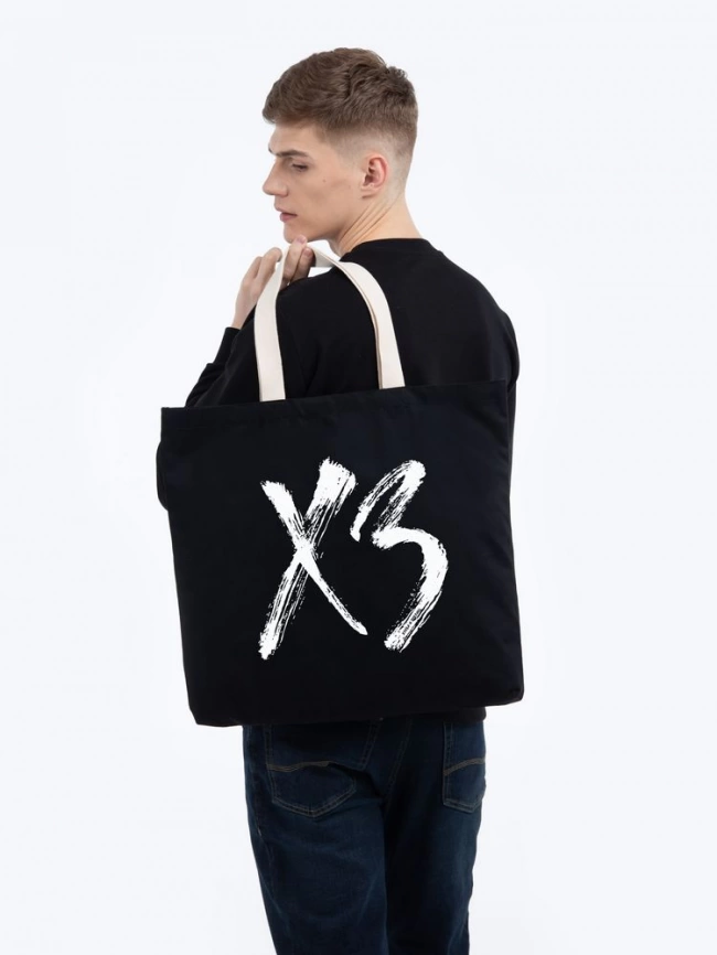 Холщовая сумка «ХЗ» с внутренним карманом, черная с белым фото 4