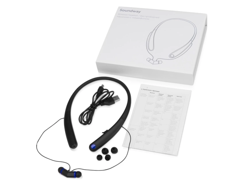 Беспроводные наушники с микрофоном Soundway, черный/синий фото 4