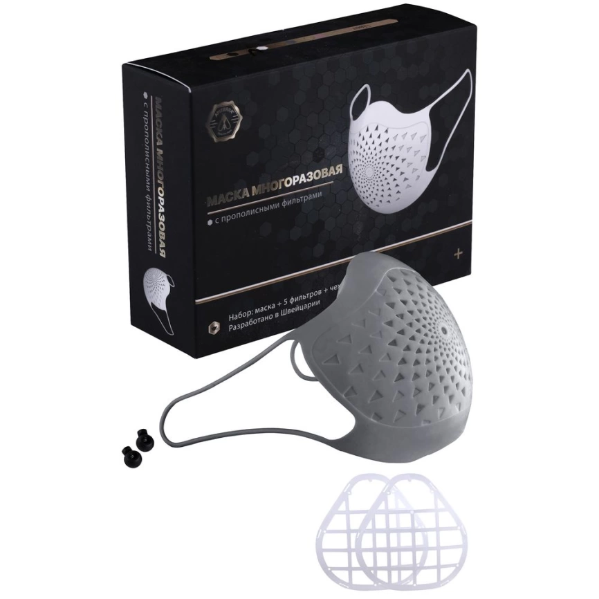 Многоразовая маска с прополисом PropMask, силиконовая, серая фото 3