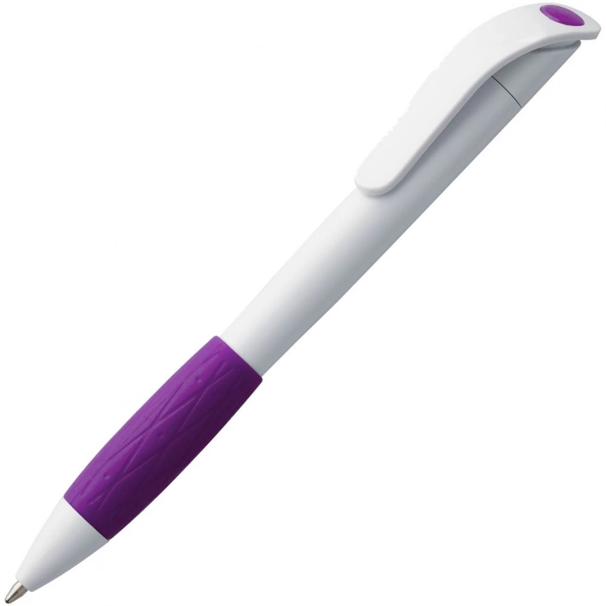 Ручка шариковая Grip, белая с фиолетовым фото 4