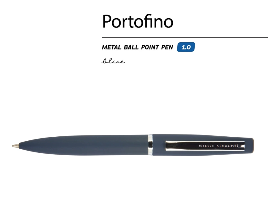 Ручка Portofino шариковая  автоматическая, синий металлический корпус, 1.0 мм, синяя фото 2