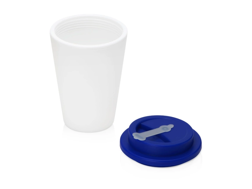 Пластиковый стакан Take away с двойными стенками и крышкой с силиконовым клапаном, 350 мл, белый/темно-синий фото 2