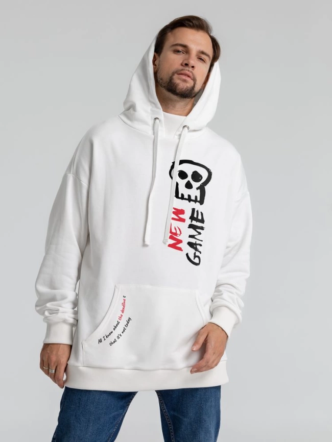 Худи оверсайз с термонаклейками Game Over, молочно-белое, размер ХL/ХХL фото 5