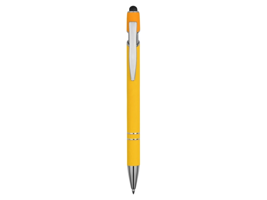 Ручка металлическая soft-touch шариковая со стилусом Sway, желтый/серебристый фото 2