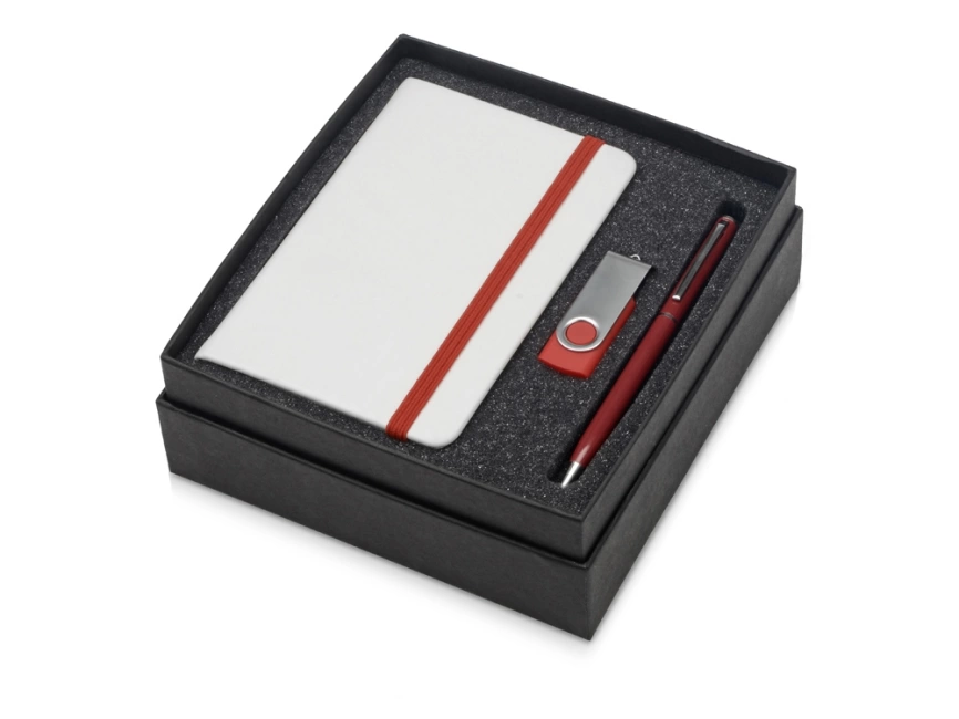 Подарочный набор Reporter Plus с флешкой, ручкой и блокнотом А6, красный фото 2