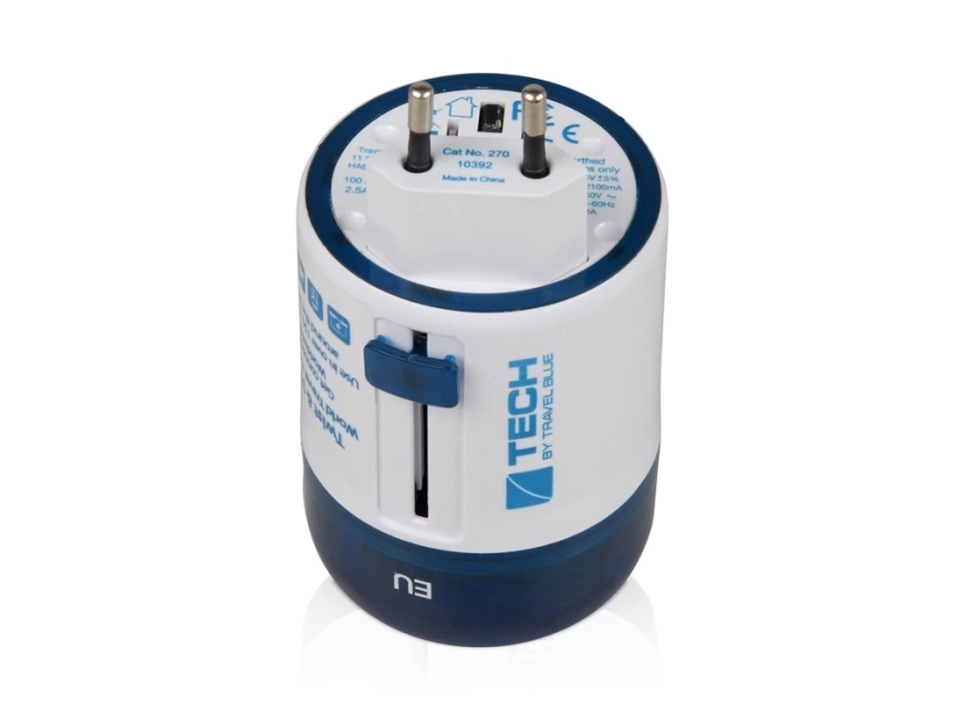 Адаптер с 2-умя USB-портами для зарядки Travel Blue Twist & Slide Adaptor голубой/белый фото 3