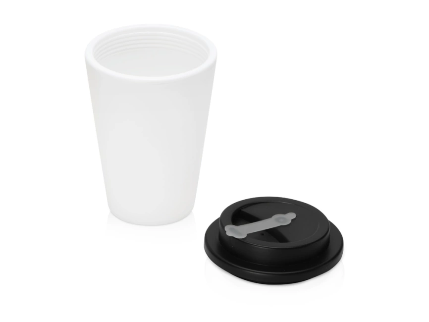 Пластиковый стакан Take away с двойными стенками и крышкой с силиконовым клапаном, 350 мл, белый/черный фото 2