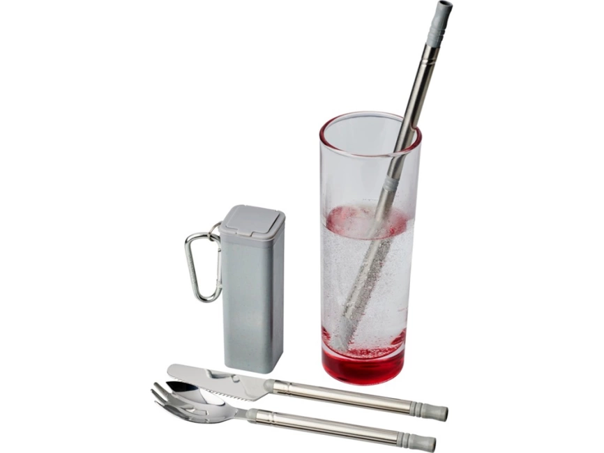 Набор столовых приборов Galen из пшеничной соломы с держателем для мобильного телефона, серый фото 4