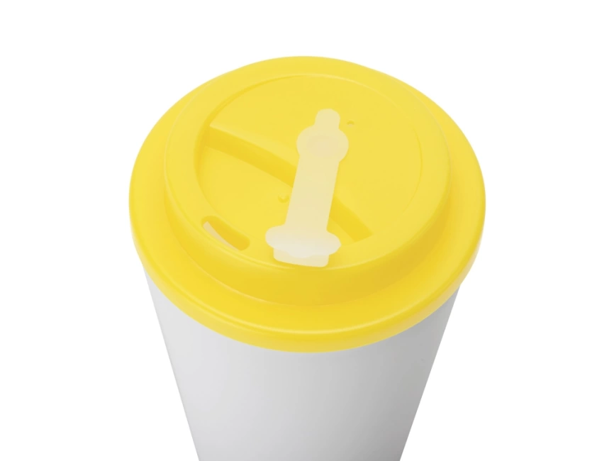 Пластиковый стакан Take away с двойными стенками и крышкой с силиконовым клапаном, 350 мл, белый/желтый фото 3