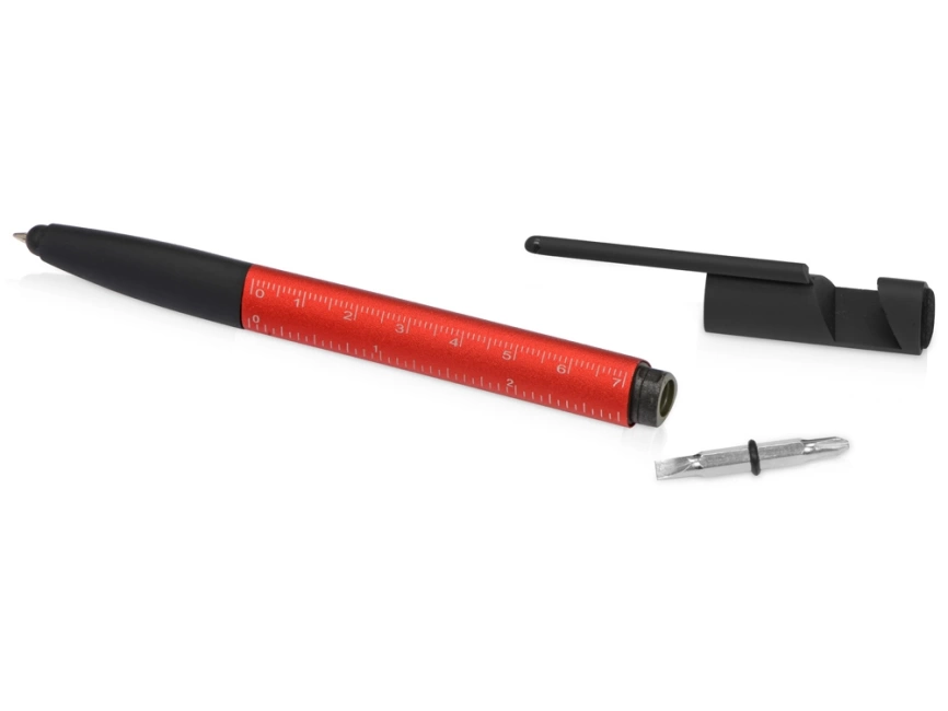 Ручка-стилус металлическая шариковая многофункциональная (6 функций) Multy, красный фото 7