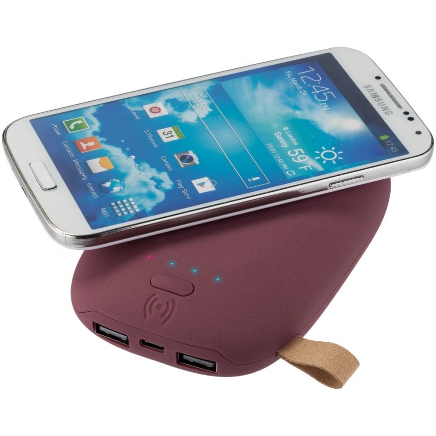 Аккумулятор с беспроводной зарядкой Pebble Wireless 9000 мАч, винный фото 6