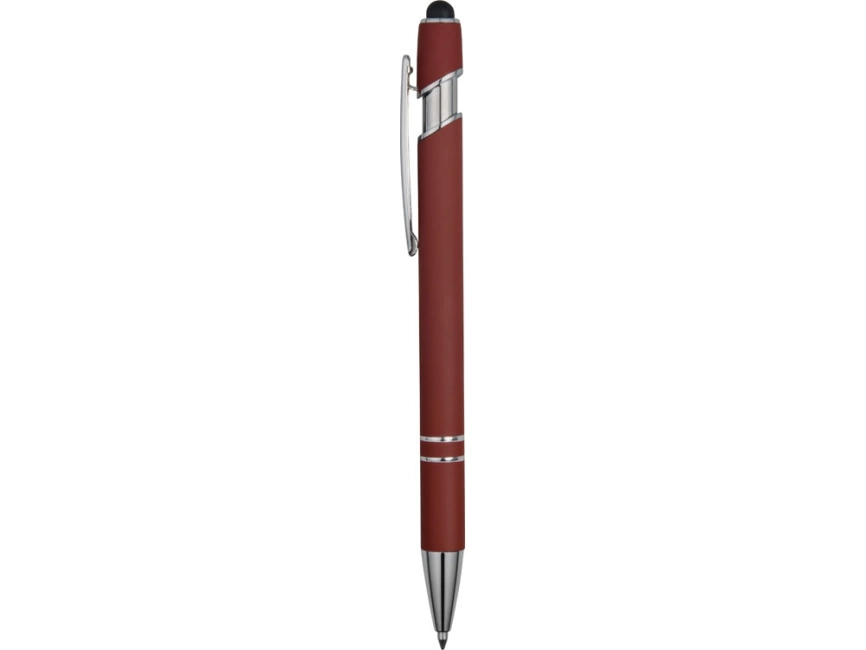 Ручка металлическая soft-touch шариковая со стилусом Sway, темно-красный/серебристый фото 3