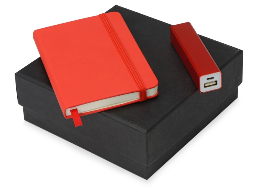 Подарочный набор To go с блокнотом и зарядным устройством, красный фото 1