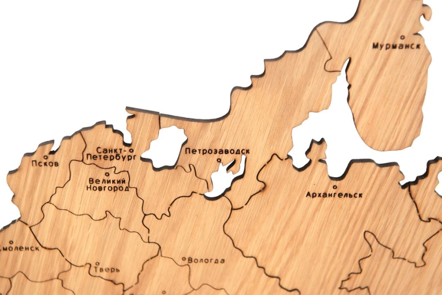Деревянная карта России с названиями городов, дуб фото 4