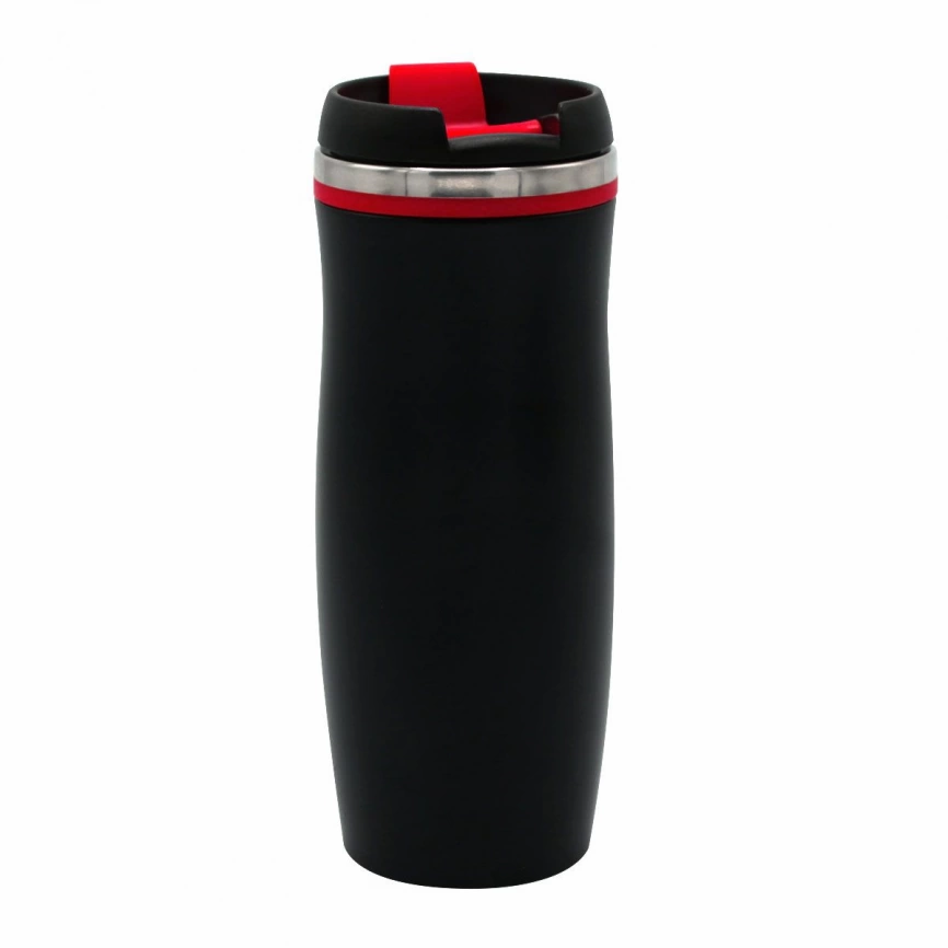 Термокружка Dark Latte 420 мл, чёрная с красным фото 1